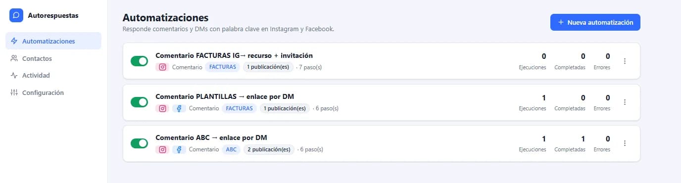 Captura de Autorespuestas para Meta
